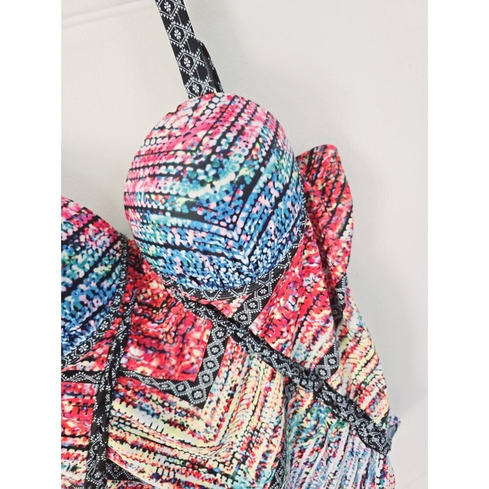 Meet Curve Multicolored Plunge Underwire Molded Cups One Piece Swimsuit 4X 4XL - Picture 6 of 12